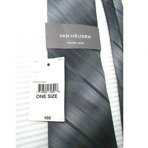 VAN HEUSEN Men's Necktie Gray Diagonal Stripe Extra Long ~ NEW with Tags - Picture 3 of 5